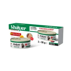پک 3 تایی کنسرو گربه شایر مرغ و گوشت قرمز Shayer Chicken & Beef In Gravy Cat Food 270g